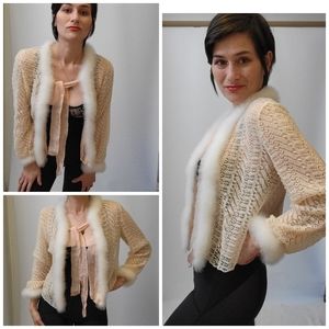 1940s Creeds silk knit and marabou bed jacket